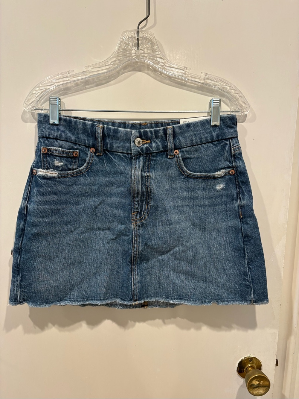 American Eagle Outfitters Distressed Blue Denim Mini Skirt